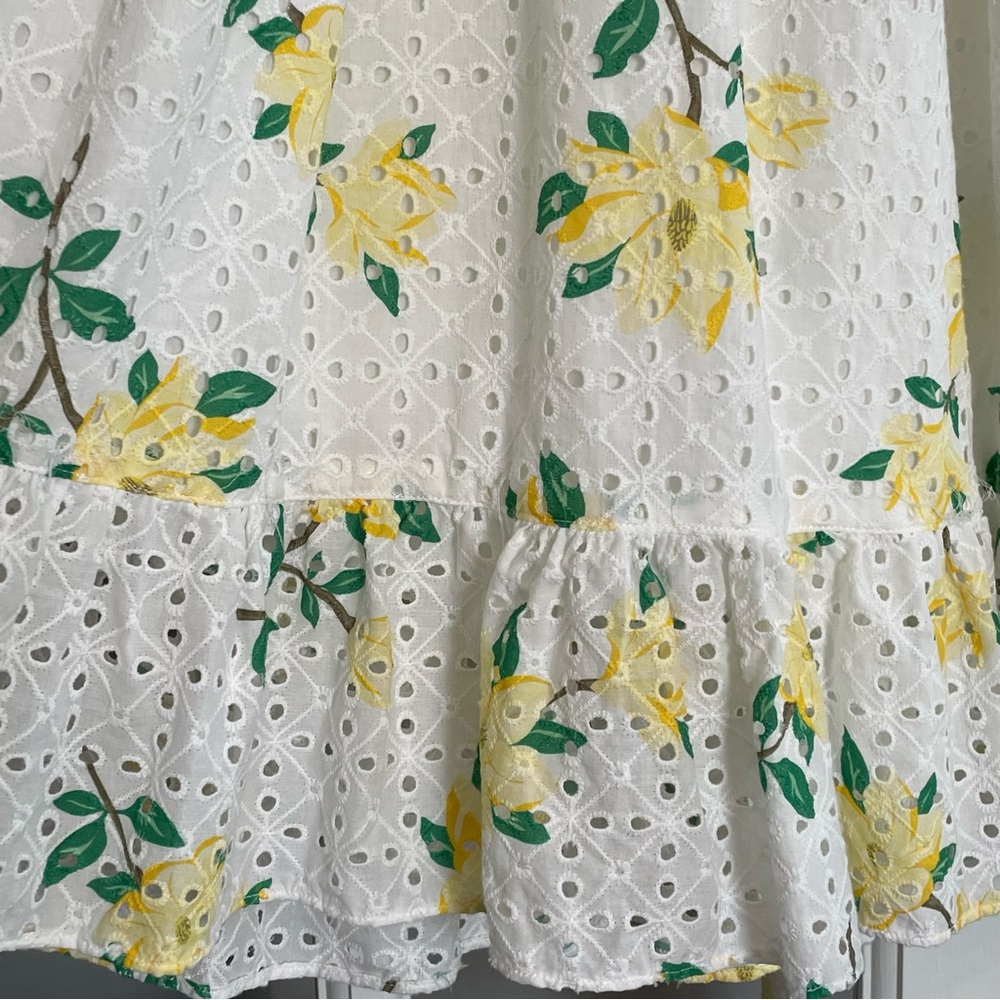 Draper James Reba Wrap Dress Sz 10 White Eyelet with Yellow Floral Garden Party - Picture 6 of 14
